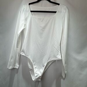 Bright White Fitted Asymmetrical Long Sleeve Bodysuit
